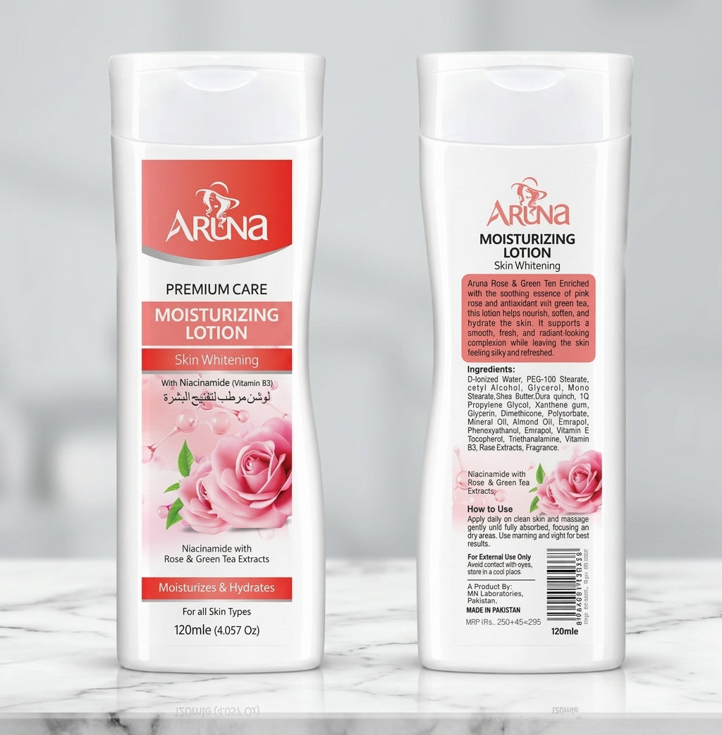 Aruna Premium Care Skin Whitening Lotion – Niacinamide with Rose & Green Tea Extracts (120ml